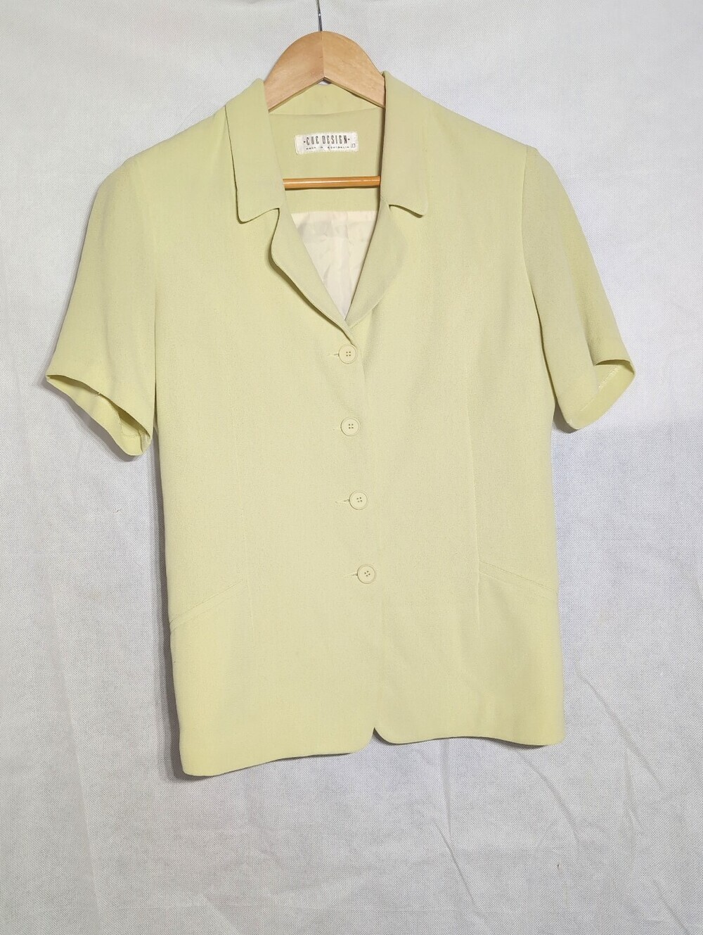 1980s Cue Design Australia Sz 6 /8 Short Sleeve Skirt Set Sage Tinted Cream - Picture 2 of 8